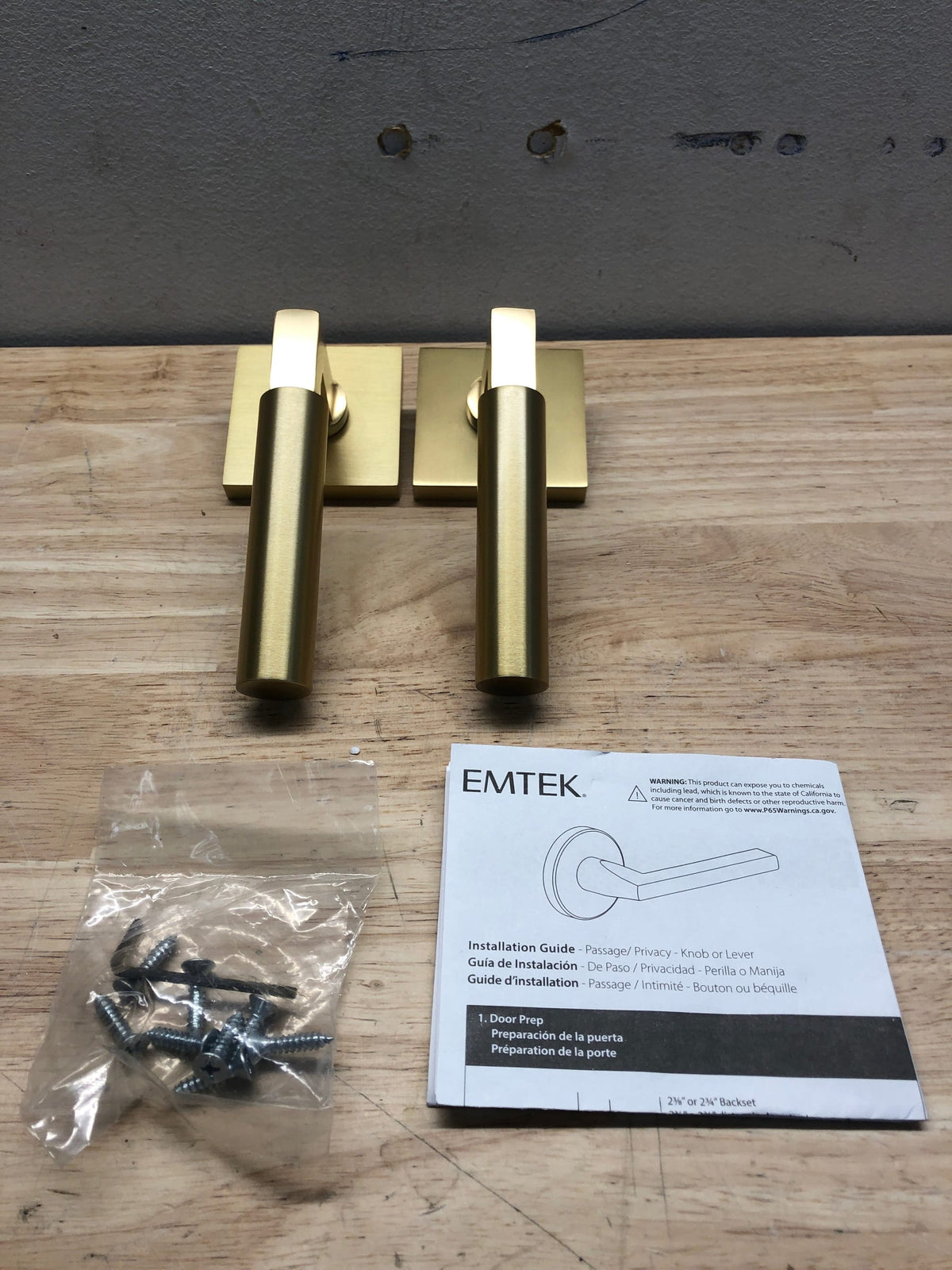 Emtek 5050HECUS4LH Hercules Left Handed Non-Turning Two-Sided Dummy Door Lever Set with Square Rose from the Brass Modern Collection - Satin Brass