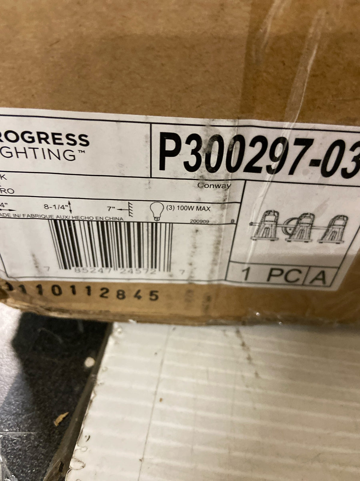Progress Lighting Conway Collection 3-Light Matte Black Clear Seeded Farmhouse Bath Vanity Light