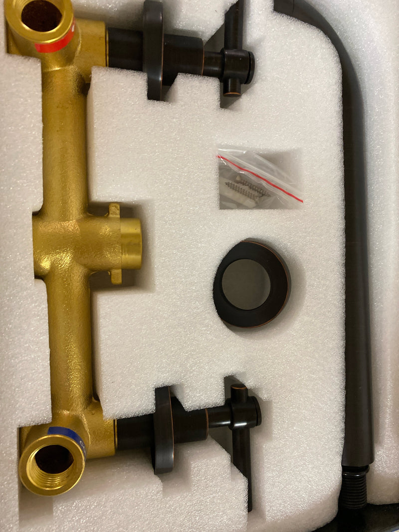 SUMERAIN Two Handle Wall Mount Tub Faucet Oil Rubbed Bronze Bathtub Faucet Set with Rough in Valve