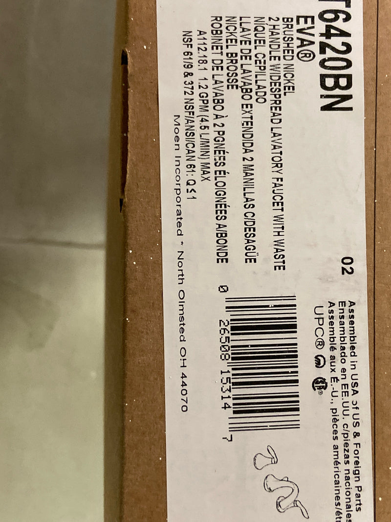 Moen T6420BN Eva 1.2 GPM Deck Mounted Bathroom Faucet with Pop-Up Plug- Less Drain Assembly - Brushed Nickel