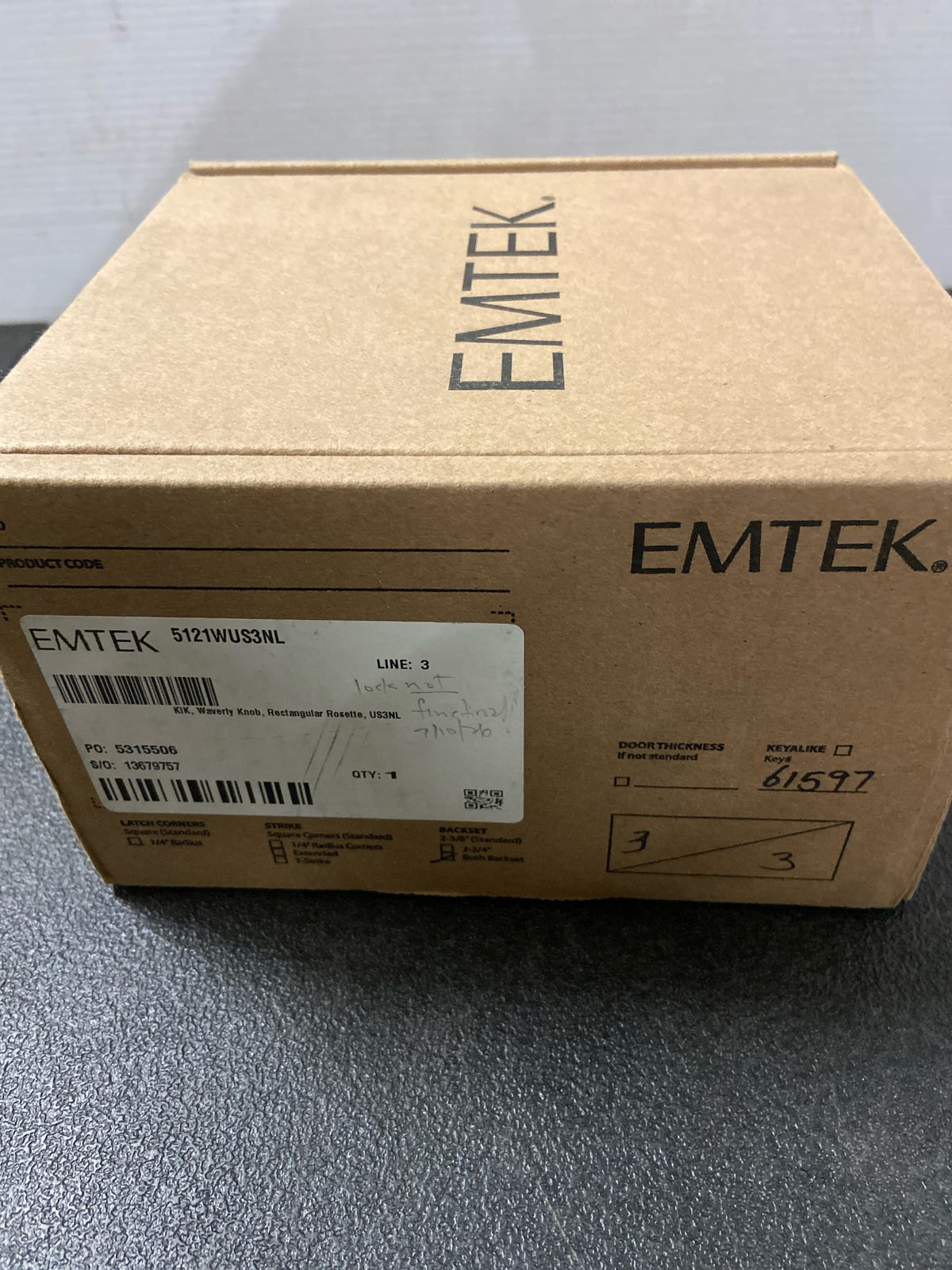 Emtek 5121WUS3NL Waverly Key In Knob with Rectangular Rosette