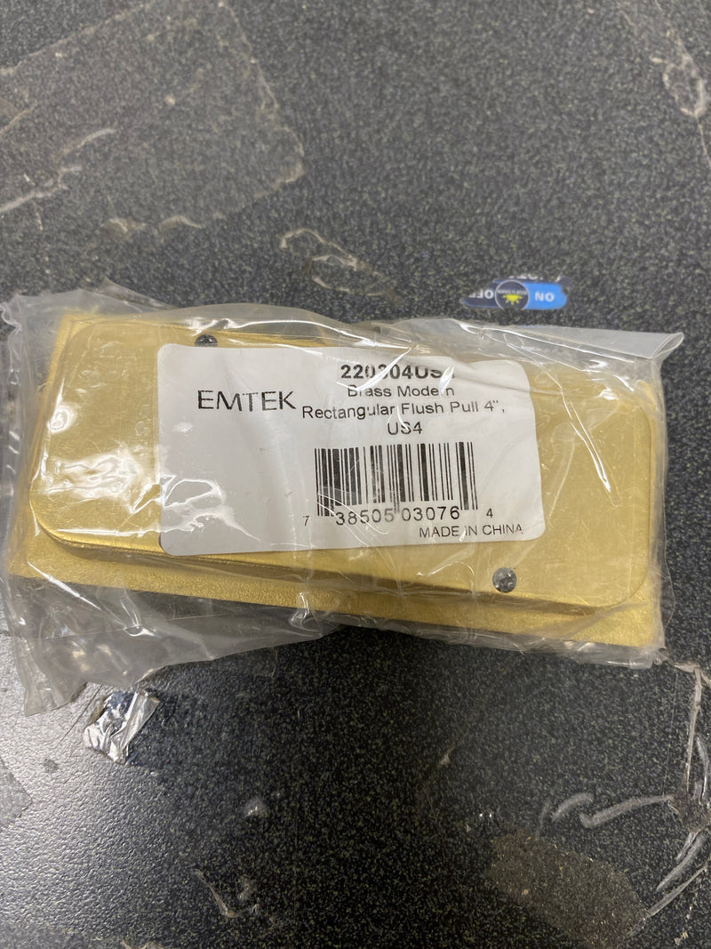 Emtek 220304US4 Modern Rectangular 4 Inch Tall Rectangular Flush Door Pull - Satin Brass