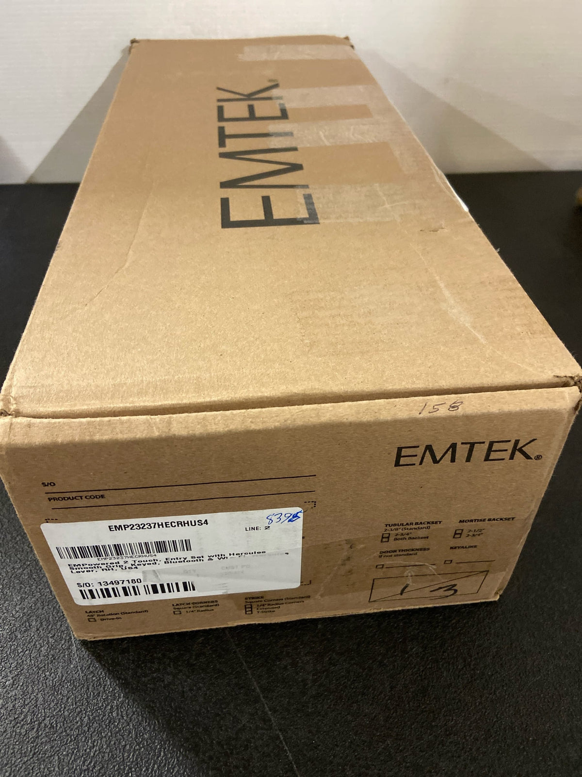 Emtek EMP23237HECRHUS4 Empowered 2 Hercules Smooth Right Handed Sectional Touchpad/Fingerprint Keyless Entry Handleset with Hercules Interior Lever and Bluetooth/WiFi - Satin Brass
