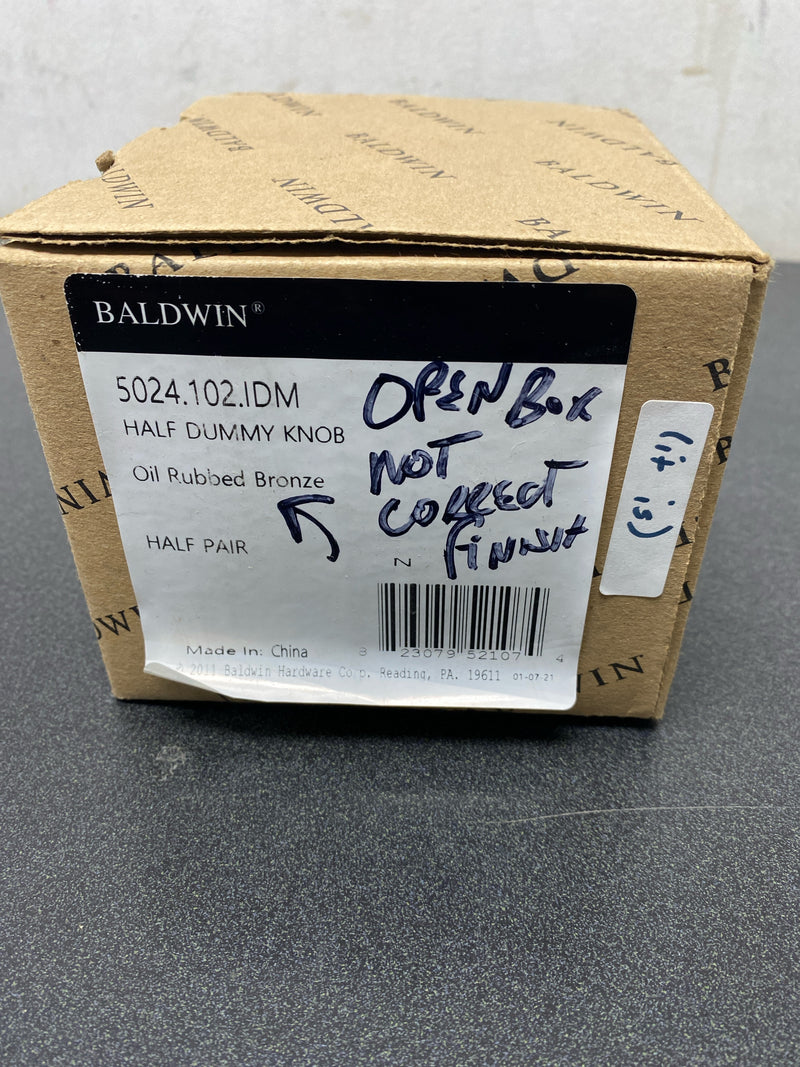 Baldwin 5024102IDM 5024 Non-Turning One-Sided Dummy Door Knob with R030 Rose from the Estate Collection - Oil Rubbed Bronze