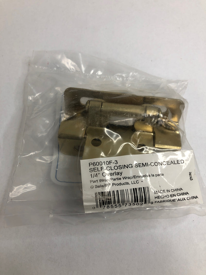 Hickory Hardware P60010F-3 1/4 Inch Overlay Surface Self-Closing Part Wrap Cabinet Door Hinge (Package of 2) - Polished Brass