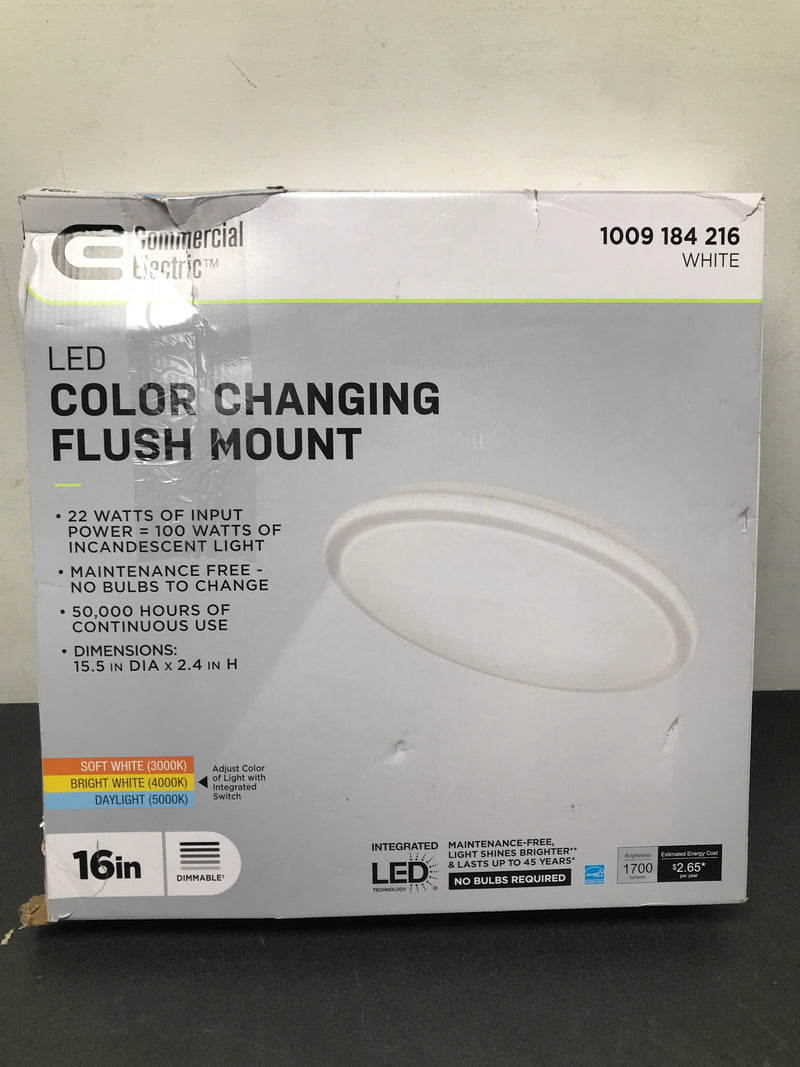 Commercial electric 564501111 16 in. Low Profile LED Flush Mount Round Closet Light Fixture 1700 Lumens 3000K 4000K 5000K Dimmable Hallway Stairwell