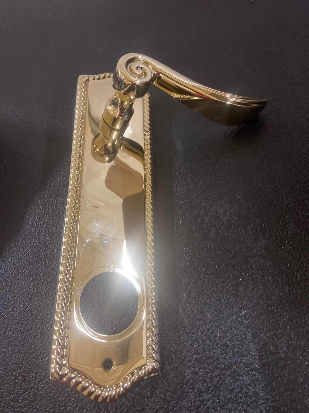 Emtek 7990US3 LH 5-1/2" Center to Center Rope Sideplate Designer Brass Single Cylinder Entry Set - Polished Brass Elan Lever
