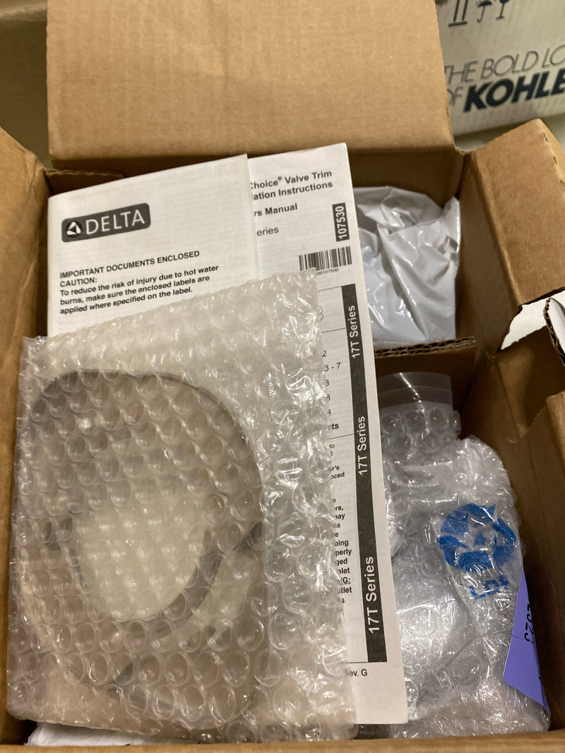 Delta T17T084-PR Broderick TempAssure 17T Series Dual Function Thermostatic Mixing Valve Trim Only with Integrated Volume Control - Less Rough-In Valve - Lumicoat Chrome