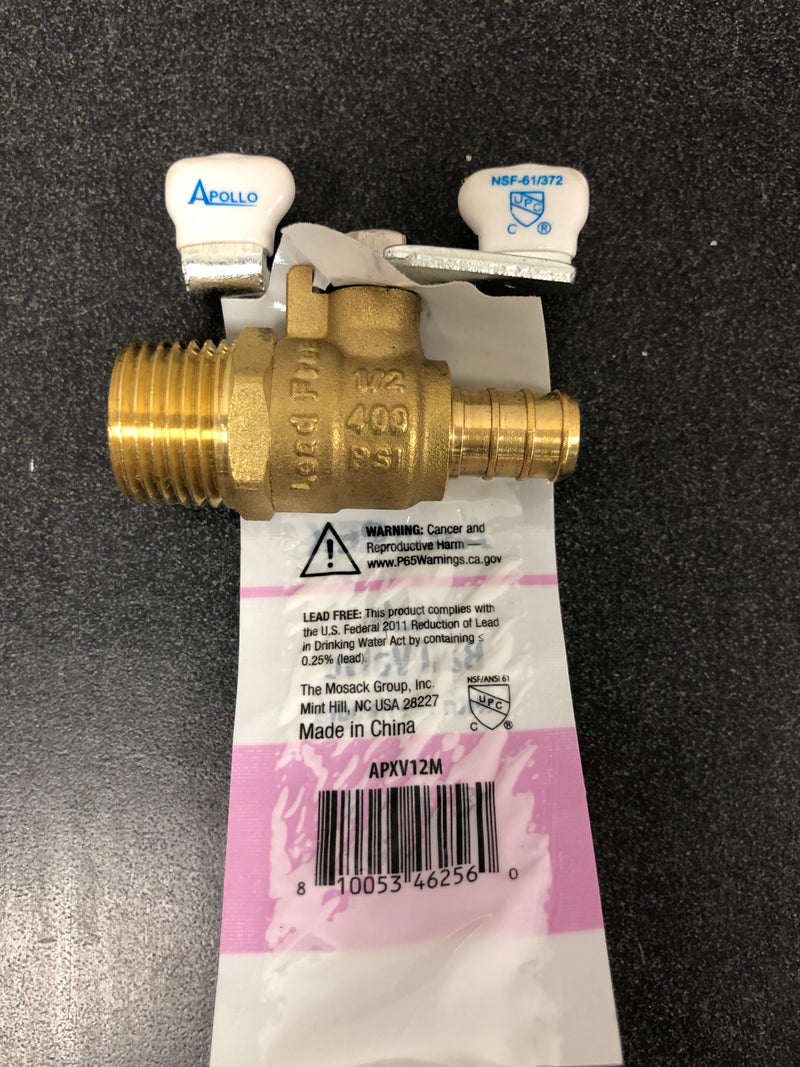 Apollo APXV12M 1/2 in. Brass x 2-1/2 in. L PEX-B Barb X MPT Ball Valve with Tee Handle