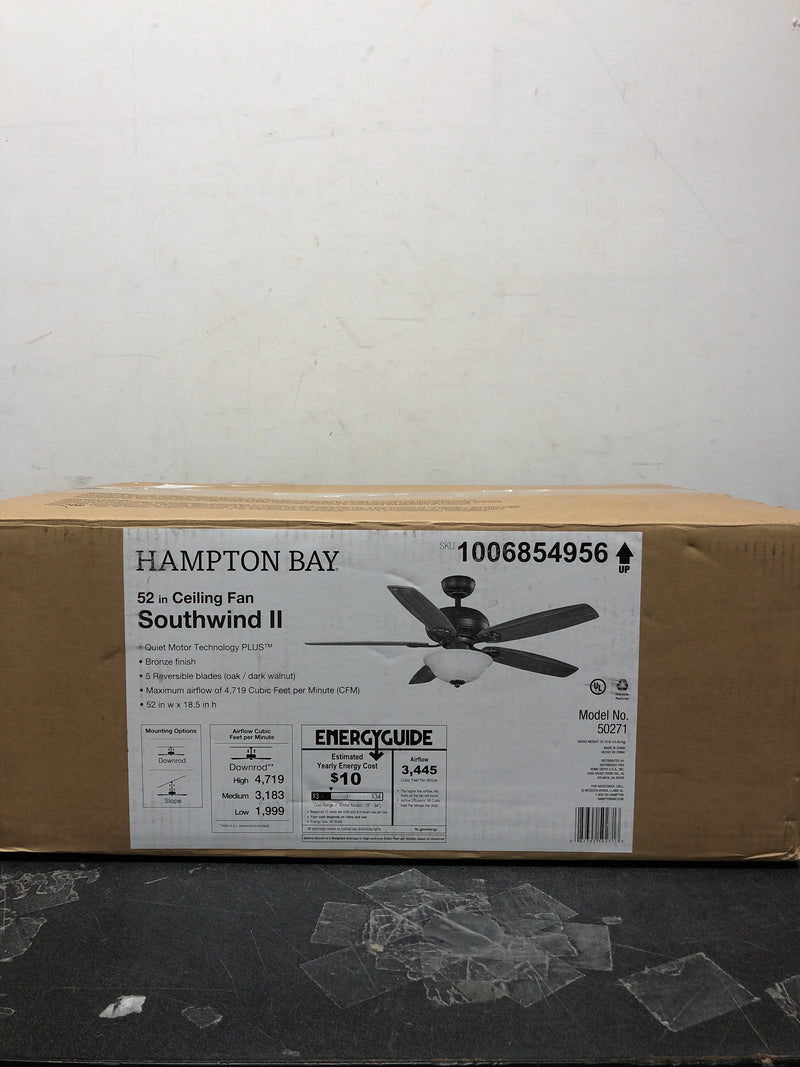 Hampton bay 50271 Southwind II 52 in. Indoor LED Bronze Ceiling Fan with Light Kit, Reversible Blades and Remote Control