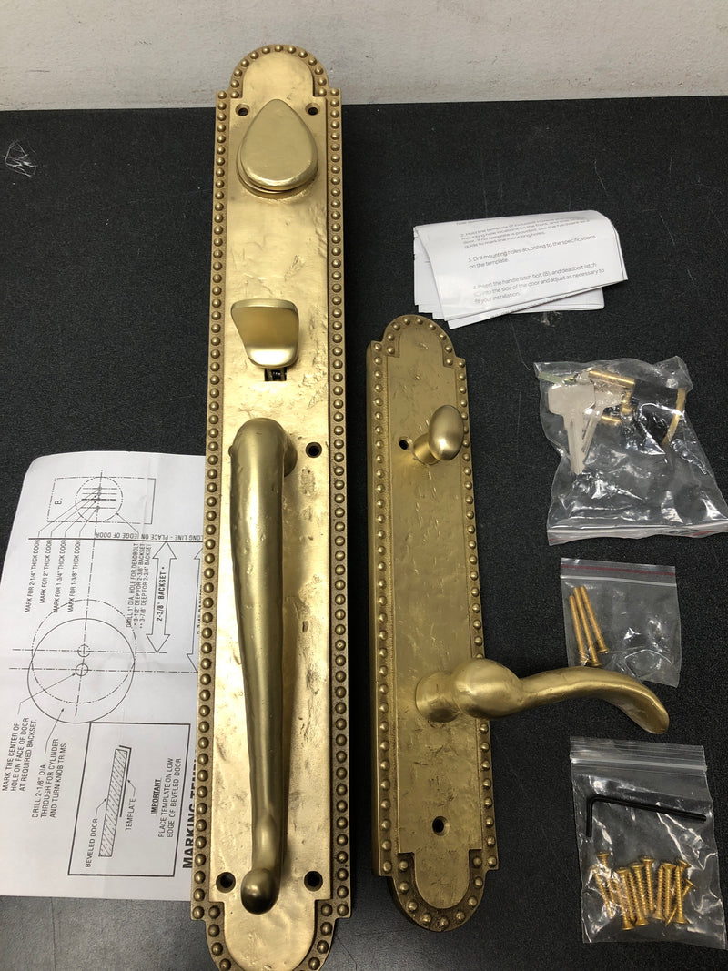 Signature Hardware 441550 Marconi Left Handed Solid Brass Full Plate Keyed Entry Single Cylinder Door Handleset with Interior Lever and 2-3/8" Backset - Satin Brass