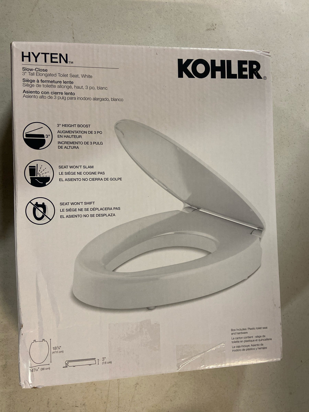 KOHLER 25875-47 Hyten Elevated Quiet-Close elongated toilet seat, Almond