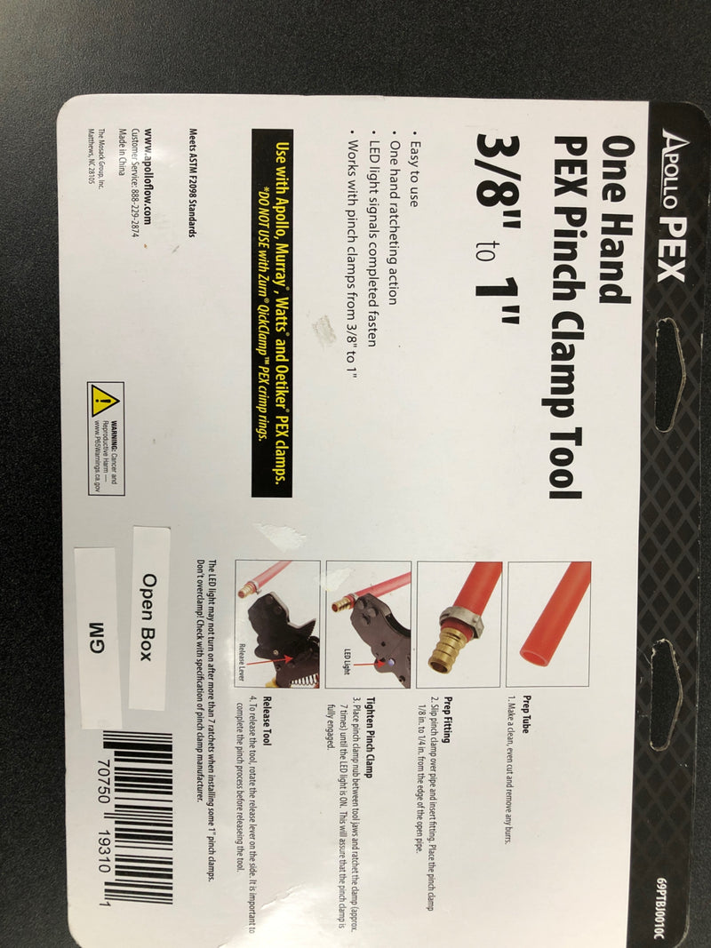 Apollo 69PTBJ0010C 3/8 in. to 1 in. 1-Hand PEX Pinch Clamp Tool