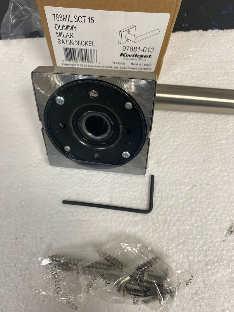 Kwikset 788MILSQT-15 Milan Non-Turning One-Sided Dummy Door Lever with Square Rose - Satin Nickel