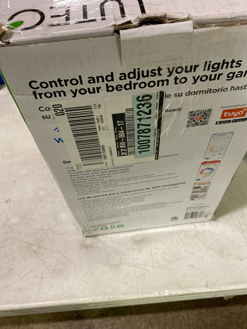 Lutec 5106801012 1-Light Black Outdoor Smart WiFi Wall Mount Lantern Sconce with A19 Smart Light Bulb Included