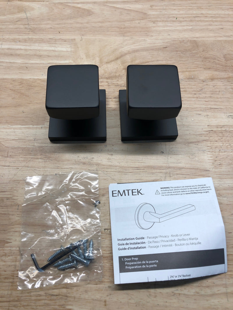 Emtek 505SQUUS19 Modern Square Reversible Non-Turning Two-Sided Dummy Door Knob Set from the Brass Modern Collection - Flat Black