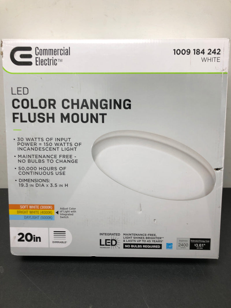 Commercial electric 564511111 20 in. Low Profile LED Flush Mount Round Ceiling Light 2400 Lumens 3000K 4000K 5000K Dimmable Bedroom Lighting