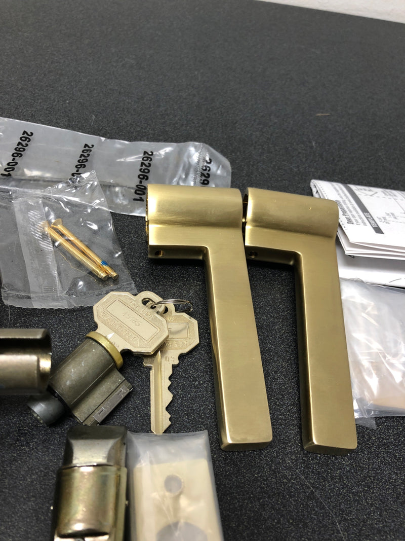 Baldwin ENSQUCFR044 Square Single Cylinder Keyed Entry Door Lever Set with 5 Inch Rectangle Rose from the Reserve Collection - Lifetime Satin Brass