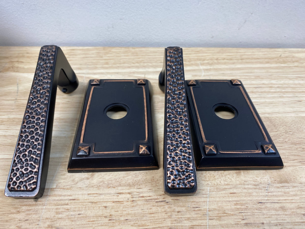 Emtek C510HMUS10B Hammered Lever Passage Door Leverset from the Arts and Crafts Collection with the CF Mechanism - Oil Rubbed Bronze