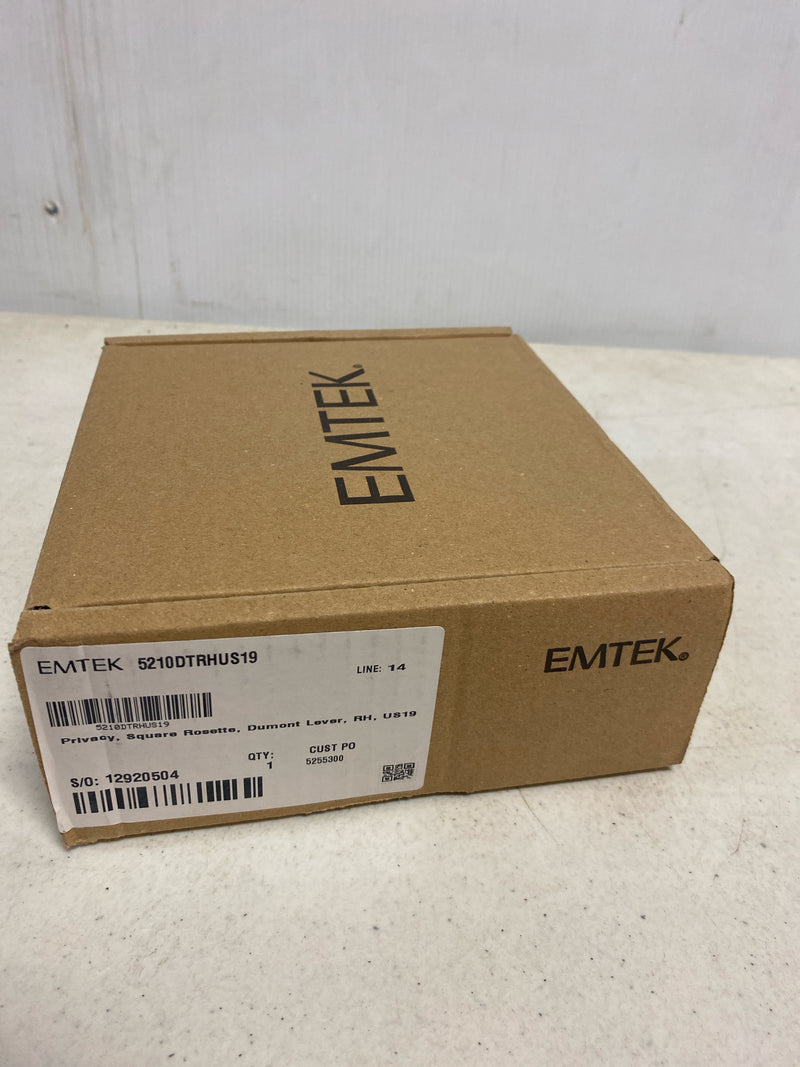 EMTEK Square Rosette Privacy Set with Matching Finish Dumont Lever - Choice of Left/Right Handing and 7 Finishes - 5210DTRHUS19 - Right Handed (RH) - Flat Black (US19)