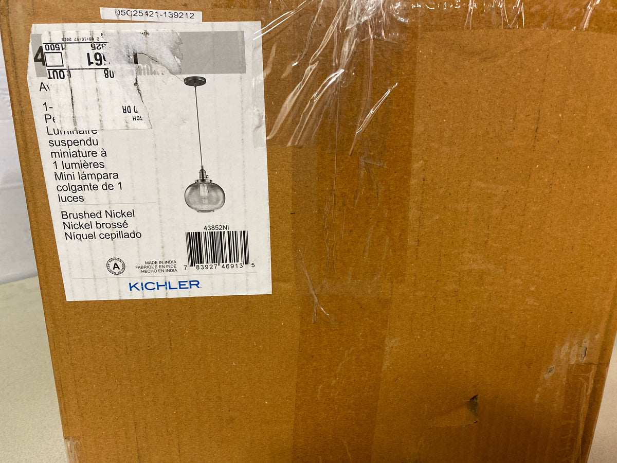 Kichler 43852NI Avery Single Light 10" Wide Mini Pendant with Paddle Switch and Clear Seedy Glass Shade - Brushed Nickel