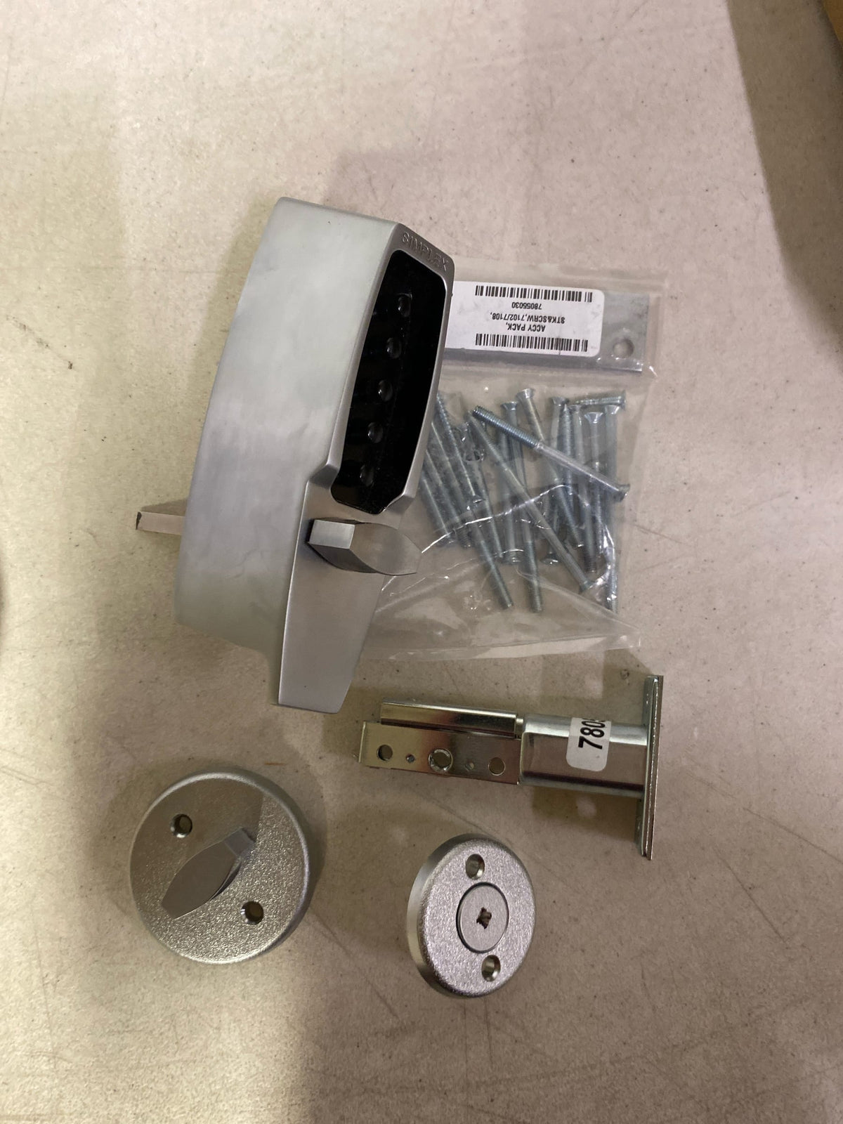 Simplex Mechanical Push Button Lockset, Satin Chrome, 1-3/8" to 2-1/4" For Door Thickness, 5 Number of Keys