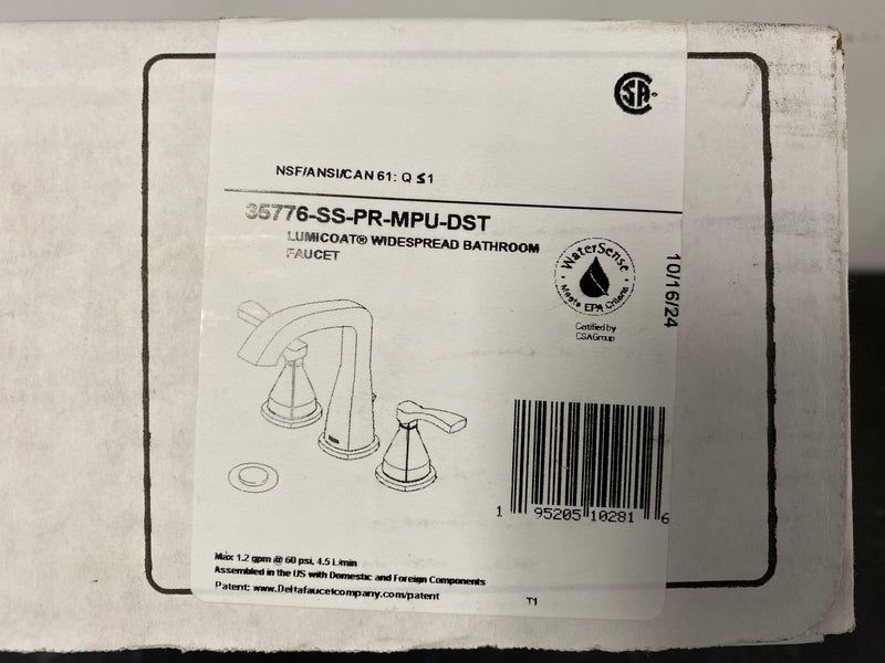 Delta 35776-SS-PR-MPU-DST Stryke 1.2 GPM Widespread Bathroom Faucet with Lever Handles and Pop-Up Drain Assembly - Lumicoat Stainless