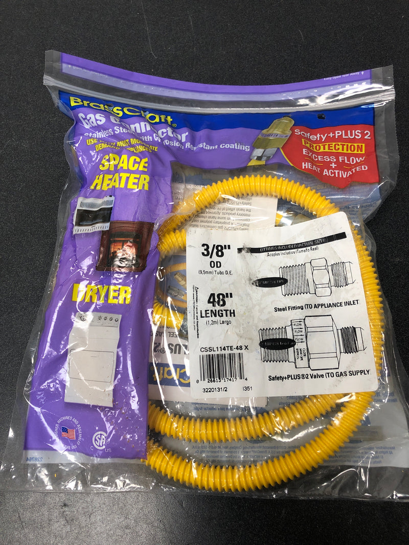 Brasscraft CSSL114TE-48 X 1/2 in. MIP x 1/2 in. MIP x 48 in. Gas Connector (3/8 in. O.D.) with Safety+Plus2 Thermal Excess Flow Valve (28,300 BTU)