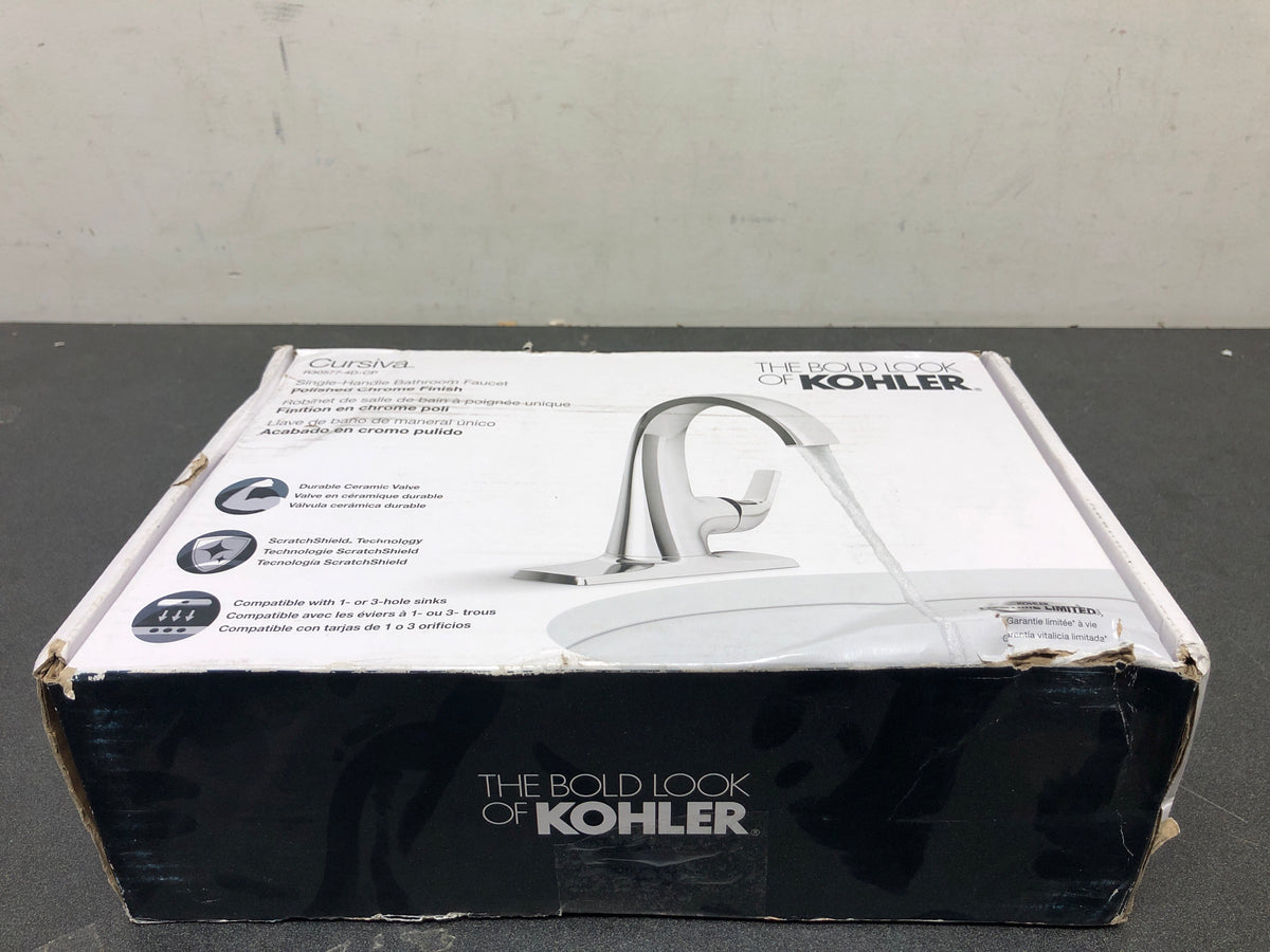 Kohler K-R30577-4D-CP Cursiva Single Handle Single Hole Bathroom Faucet in Polished Chrome
