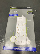 Commercial electric YLPT-131 12 ft. Braided Cord 8-Outlet Surge Protector with USB, White