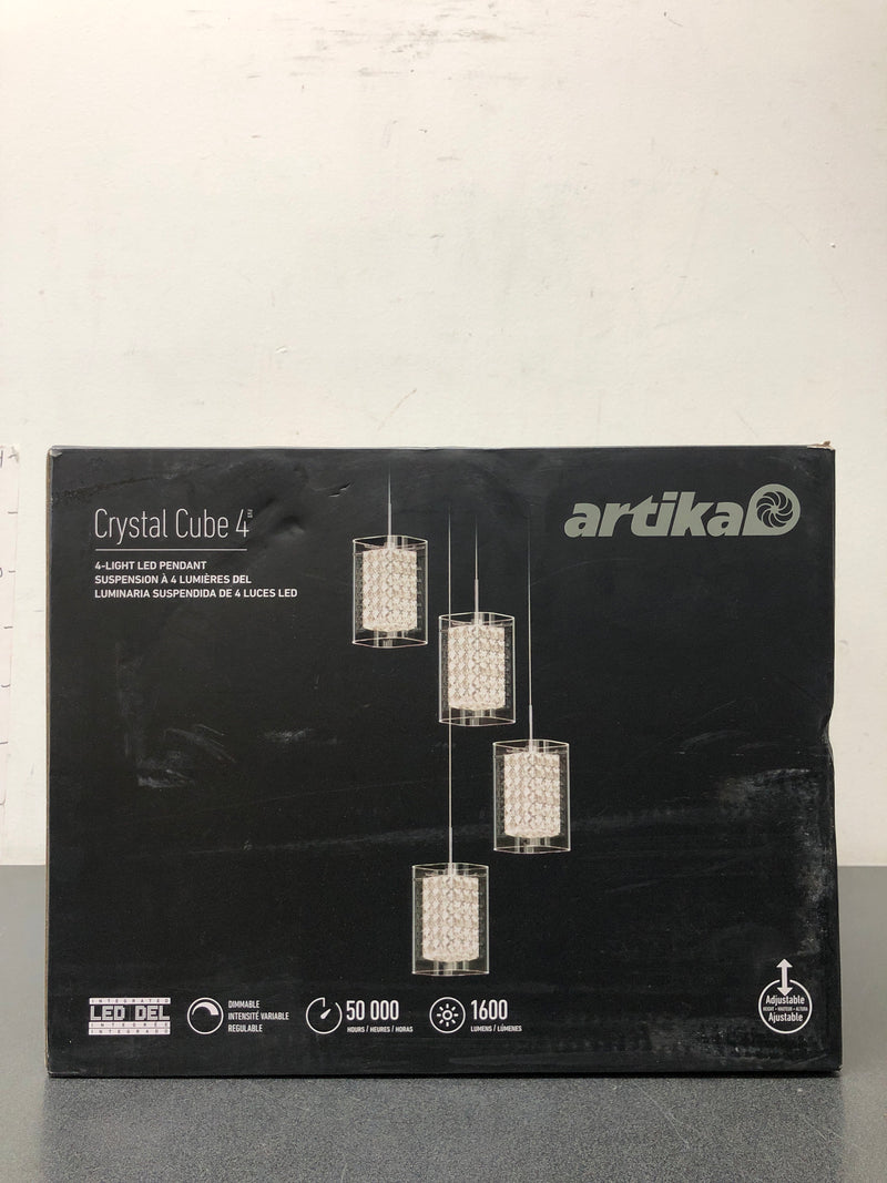 Artika PDT-4CC-C Crystal Cube 17-Watt 4 Light Chrome Modern Integrated LED Pendant Light Fixture for Dining Room or Kitchen