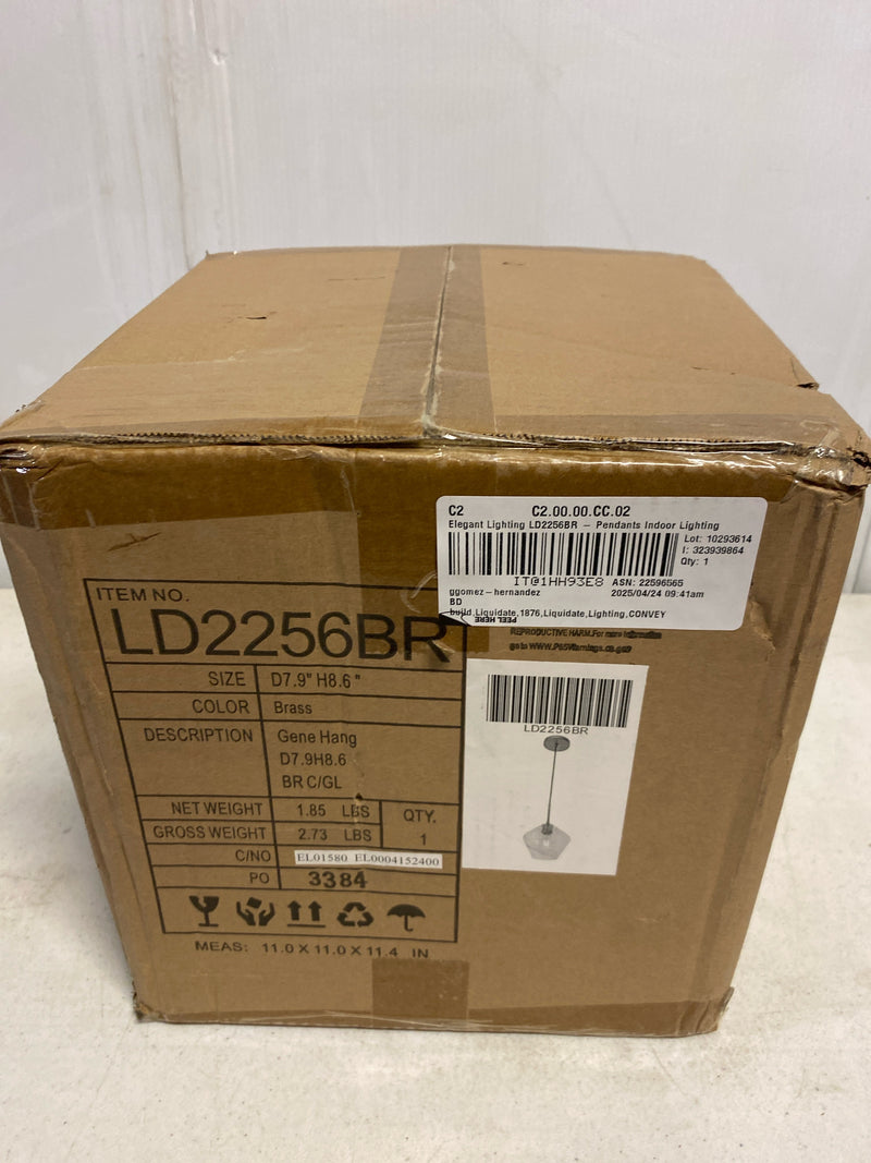 Elegant Lighting Living District Indoor Modern Home Decorative Bright Ceiling Gene 1 Light Brass and Clear Glass Pendant