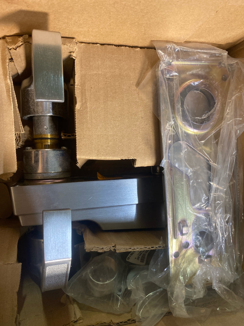 Simplex LL101126D Kaba L1000 Series Metal Mechanical Pushbutton Cylindrical Lock with Lever, 13mm Throw Latch, Floating Face Plate, 70mm Backset, Satin Chrome Finish, Left Hand