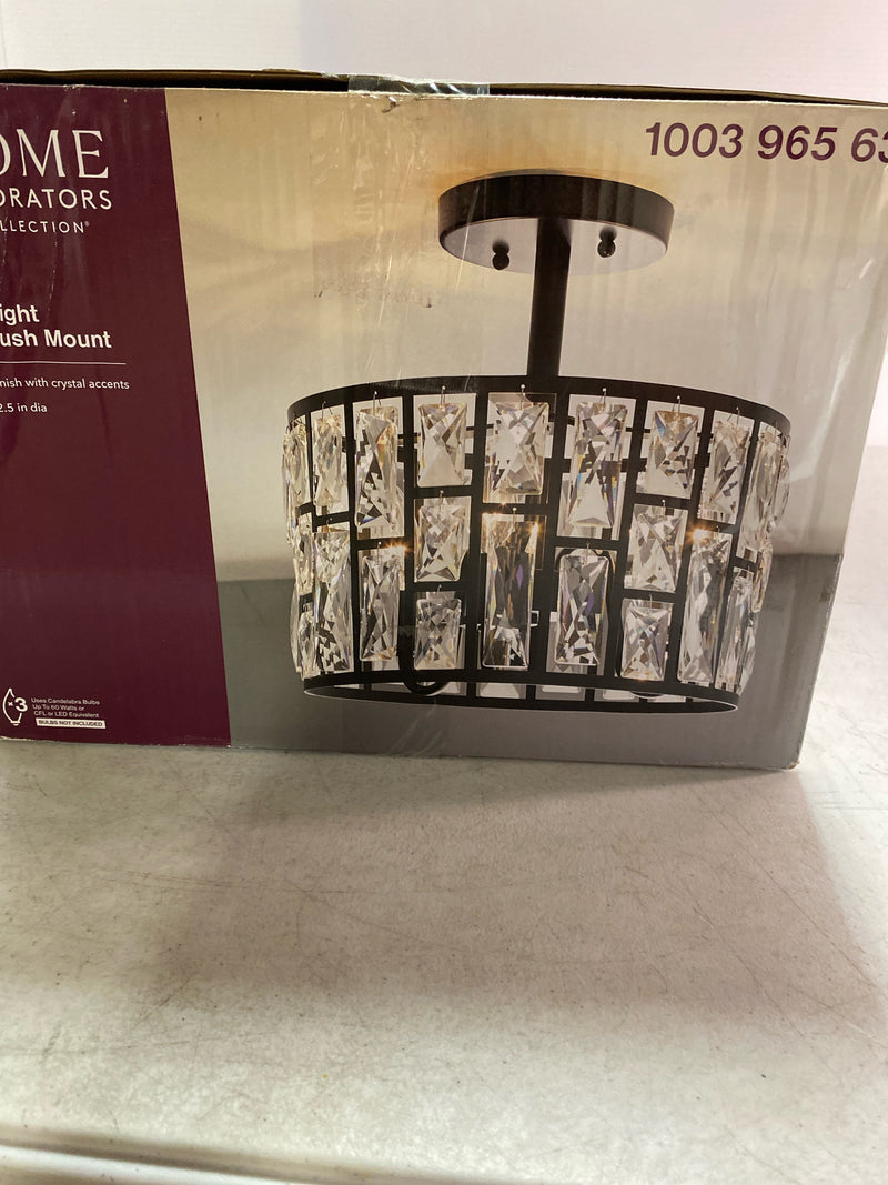 Home decorators collection 31820-HBB Kristella 12.5 in. 3-Light Matte Black Semi Flush Mount Light with Clear Crystal Shade