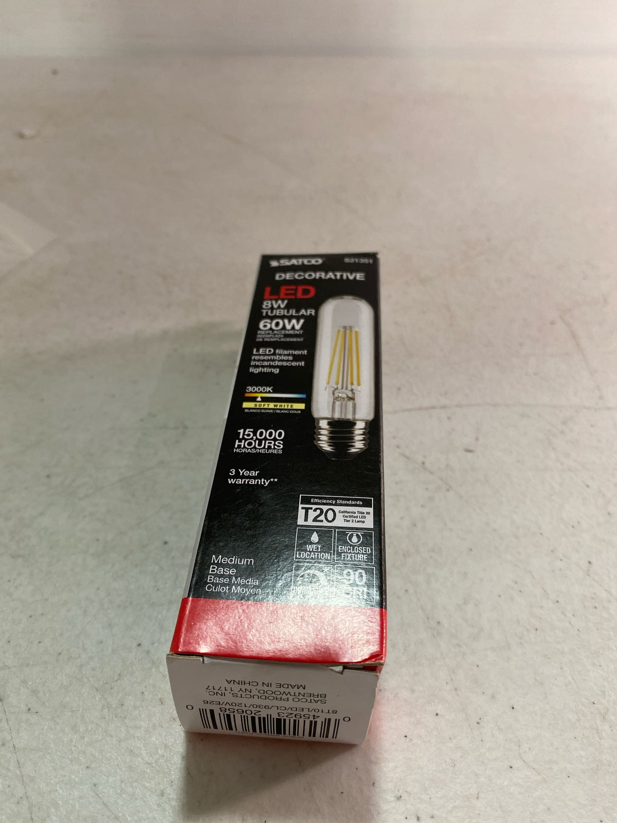 Satco S21351 8-Watt LED E26 Light Bulb, 3000K, 15000 Hour Rating, Dimmable