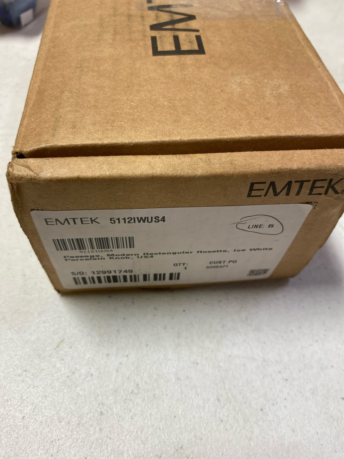 Emtek 810IWUS4 Ice White Porcelain Passage Door Knob Set - Satin Brass Rectangle Rosette