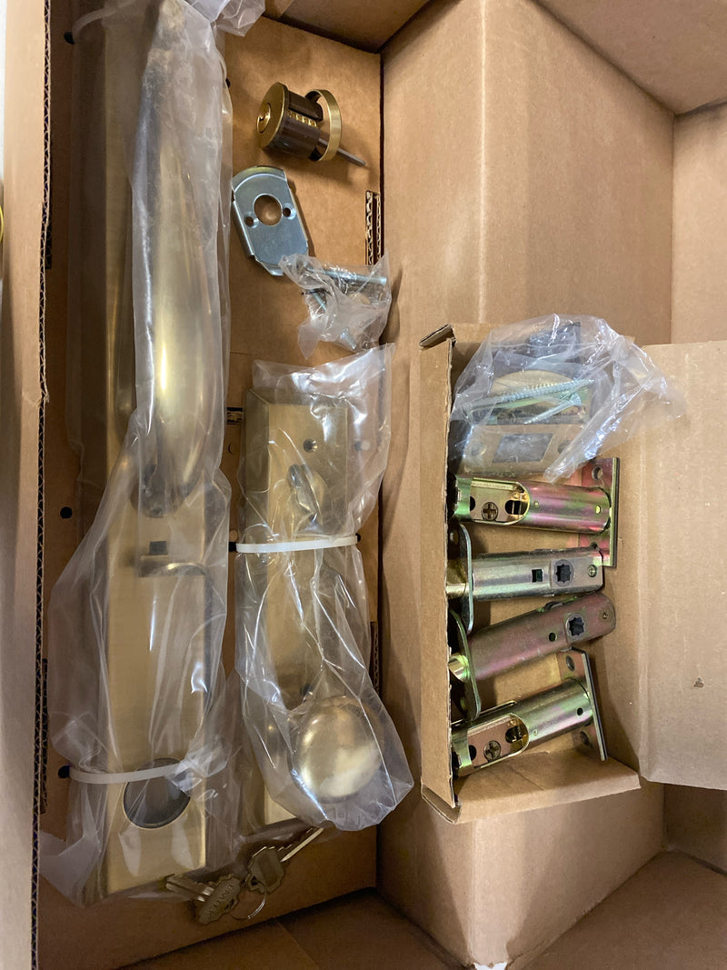 Emtek 4415PUS7 Jefferson Full Plate Single Cylinder Keyed Entry Handleset with Providence Interior Knob - French Antique