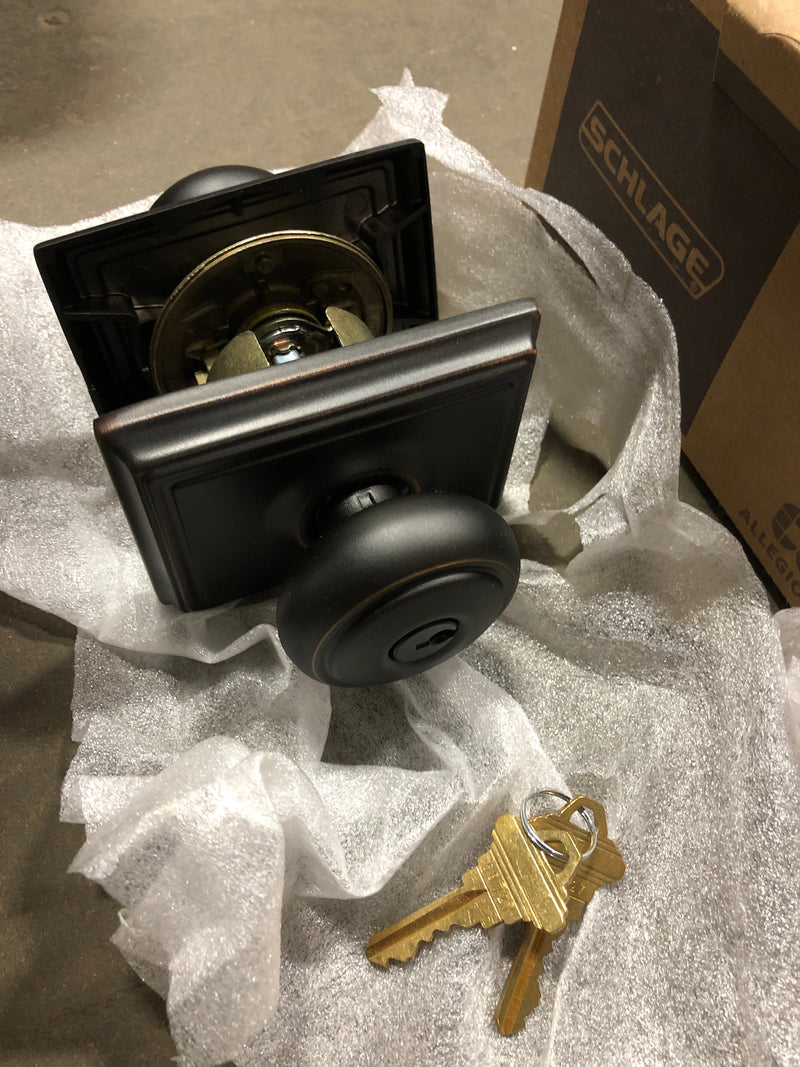 Schlage F Series Aged Bronze No Deadbolt Keyed Entry Door Knob