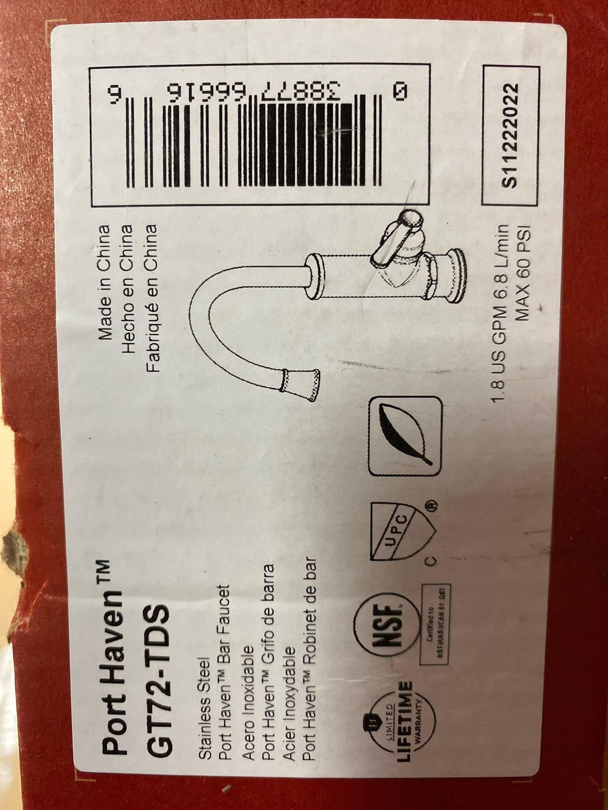 Pfister GT72-TDS Port Haven 1.8 GPM Single Hole Bar Faucet - Stainless Steel