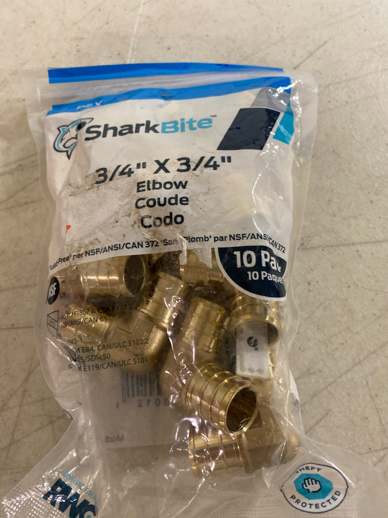SharkBite 3/4 Inch Crimp 90 Degree Elbow, Pack of 10, Brass Plumbing Fitting, PEX Pipe, PE-RT, UC256LFA10