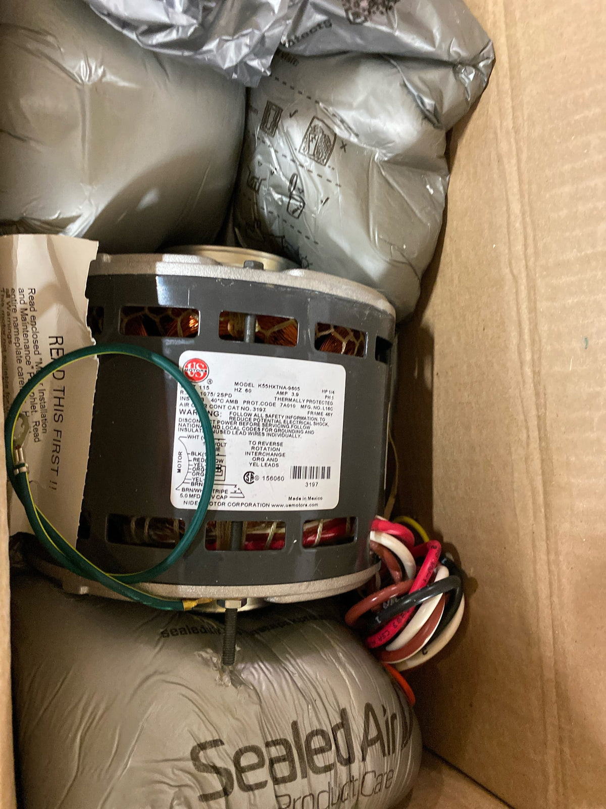 U.S. Motors Motor, 1/4HP, 1075/2SPD, 115V, 60HZ, 48Y, ODP
