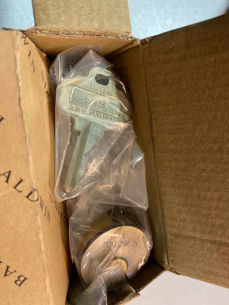 Baldwin 8241050 Contemporary Solid Brass Single Cylinder Keyed Entry Deadbolt from the Estate Collection - Satin Brass and Black