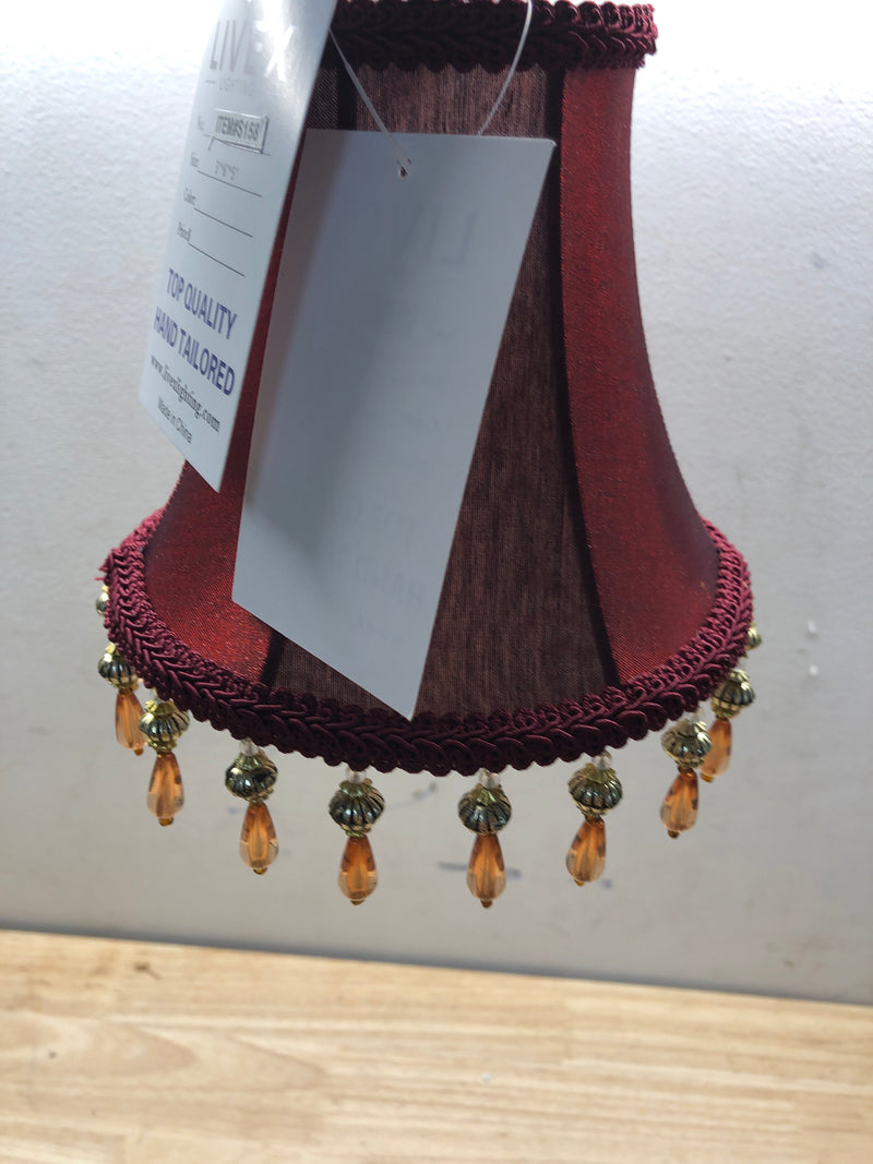 Livex Lighting S158 Chandelier Shade with Red Silk Bell Clip Shade with Amber Beads from Chandelier Shade Series - Red Silk Bell Clip Shade with Amber Beads