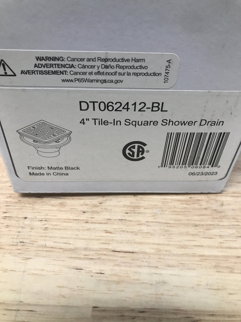 Delta DT062412-BL 4" Tile-In Square Shower Drain - Matte Black