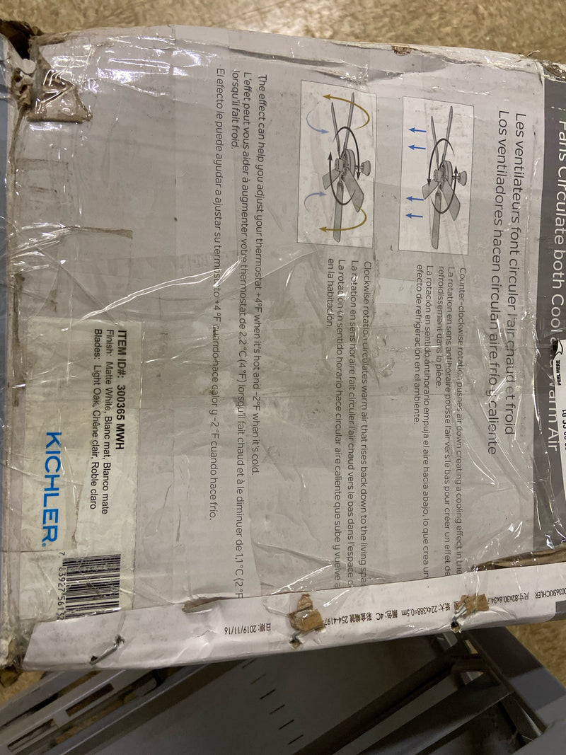 KICHLER 300365MWH Protruding Mount, 3 walnut Blades Ceiling fan with 23 watts light, Matte White