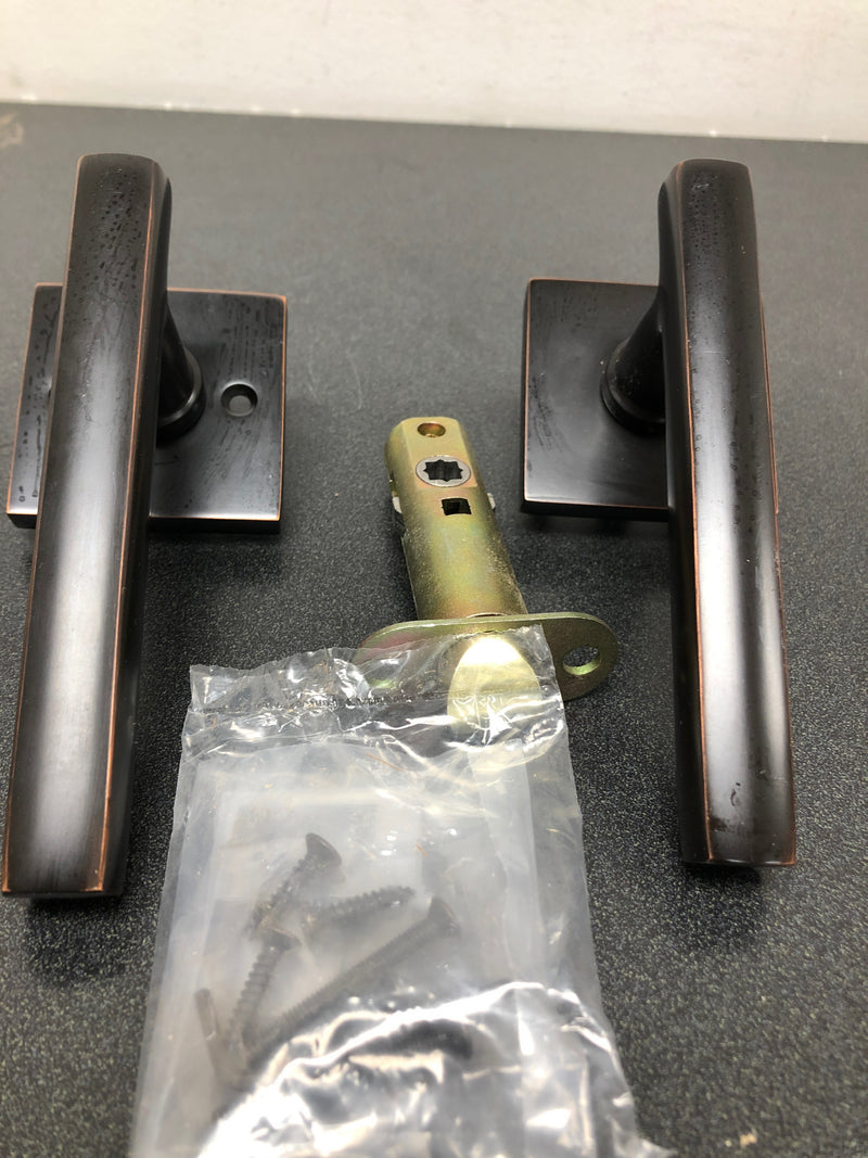 Emtek 5110FRLUS10BRH Freestone Right Handed Passage Door Lever Set with Square Rose from the Urban Modern Collection - Oil Rubbed Bronze