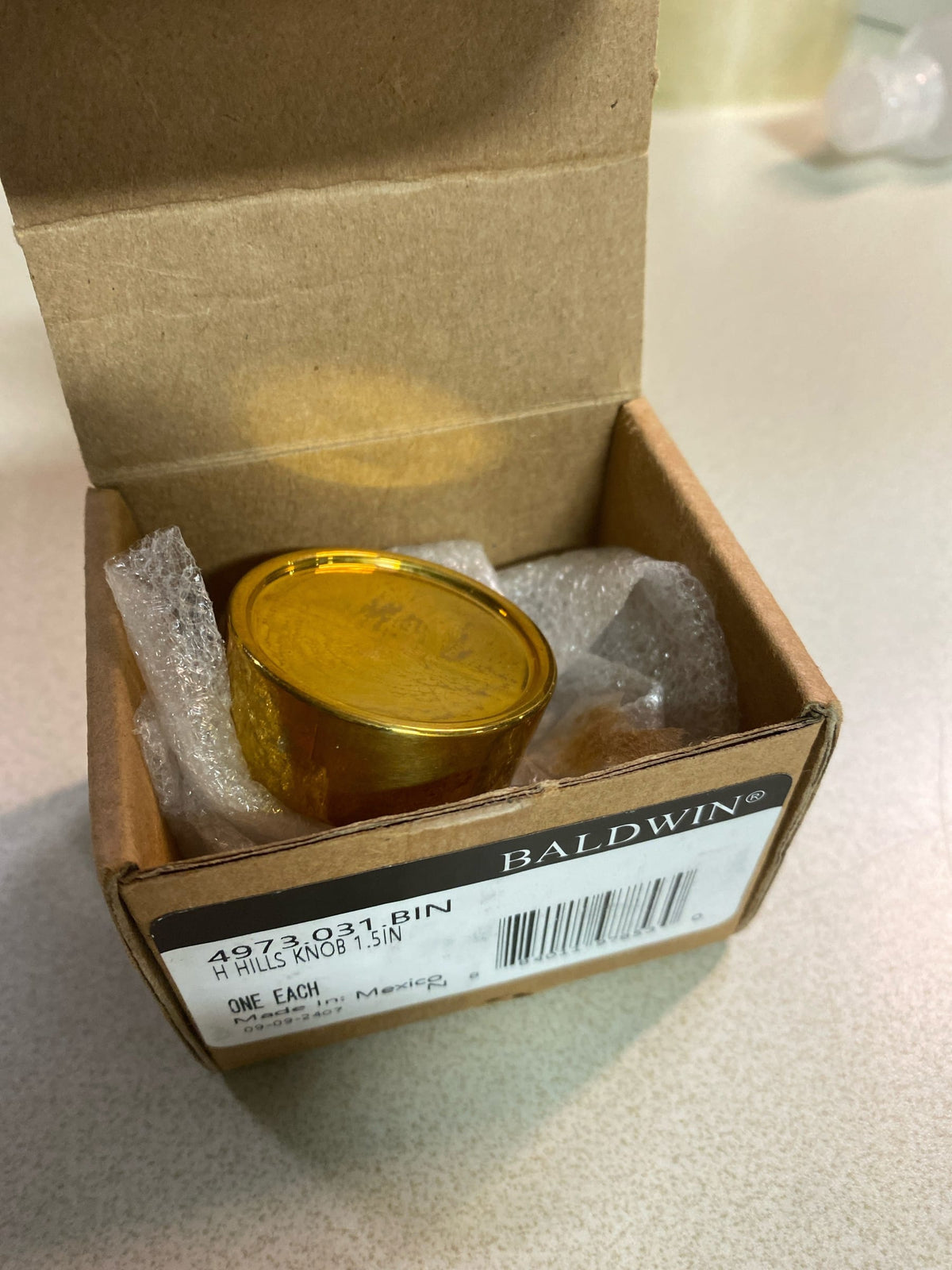 Baldwin 4973031BIN Hollywood Hills 1-1/2 Inch Mushroom Cabinet Knob from the Estate Collection - Non-Lacquered Brass