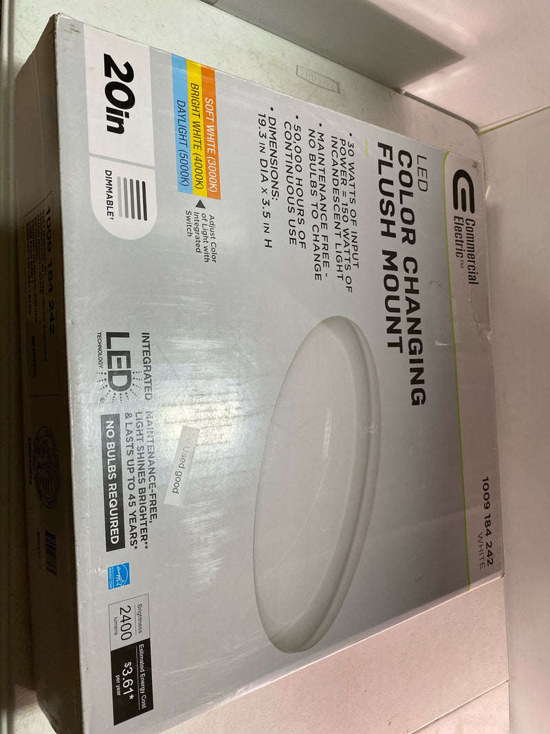 Commercial electric 564511111 20 in. Low Profile LED Flush Mount Round Ceiling Light 2400 Lumens 3000K 4000K 5000K Dimmable Bedroom Lighting