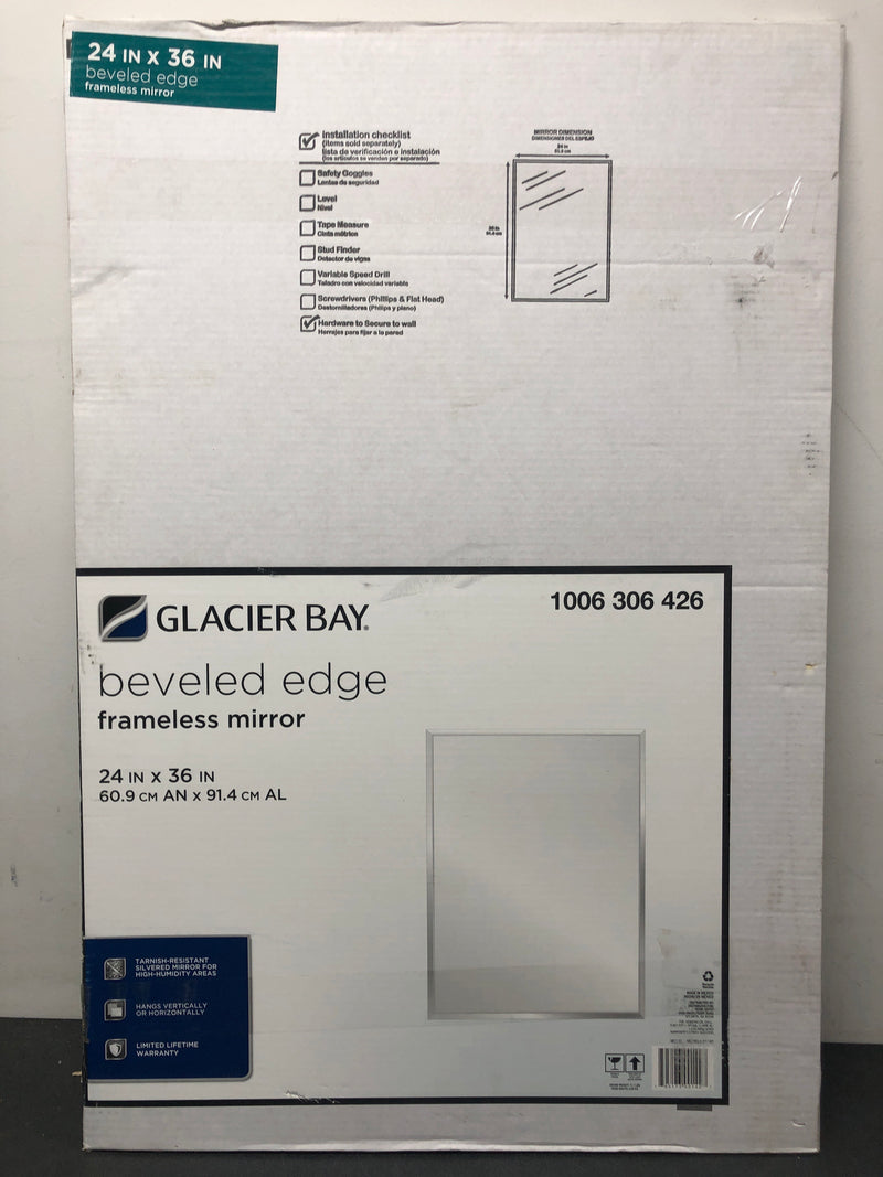 Glacier bay 81185 24 in. W x 36 in. H Rectangular Frameless Beveled Edge Wall Bathroom Vanity Mirror in Silver