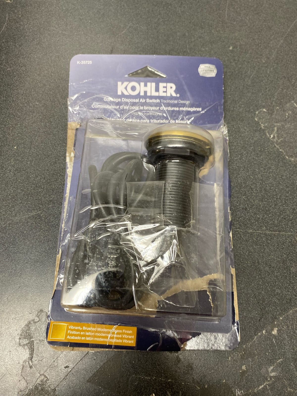 Kohler K-35725-2MB Traditional Garbage Disposal Air Switch Button Only - Vibrant Brushed Moderne Brass